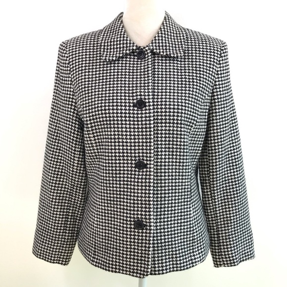 𝅺Vintage 90’s Talbots Women’s Houndstooth Wool Blazer Size 8 Classic - Picture 3 of 11